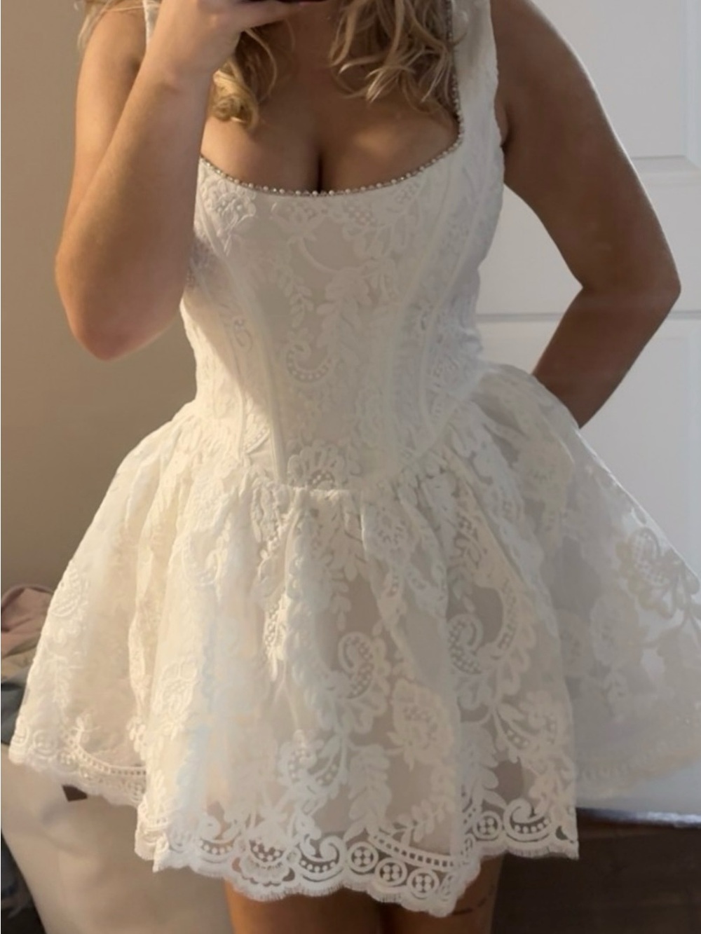 Showpo Evie White Lace Corset Mini Dress